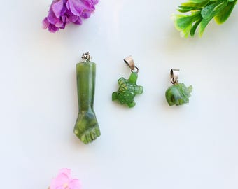 Vintage Frasier River Jade Animal Charms: Elephant, Turtle, Figa Fist - Set of 3