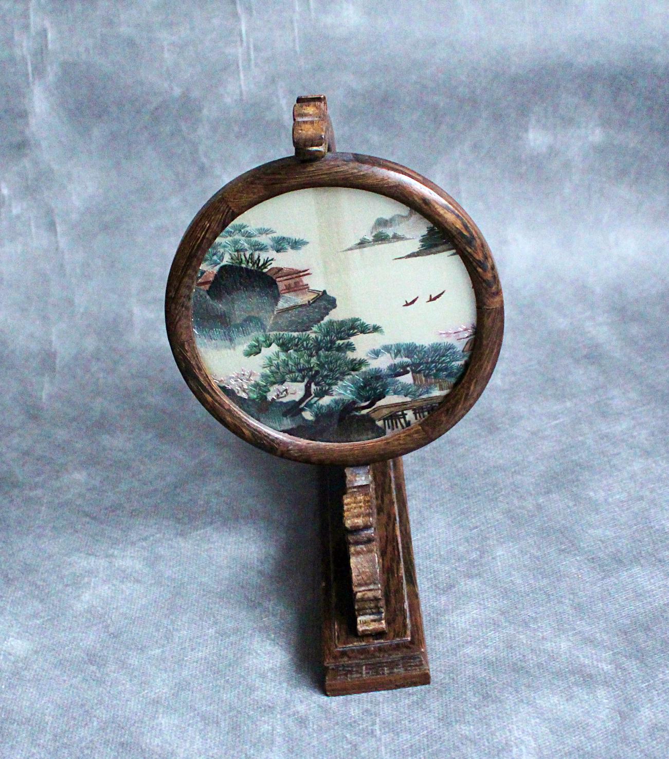 Vintage Chinese Silk Embroidery Screen: Shu Art on Wooden Stand - Etsy