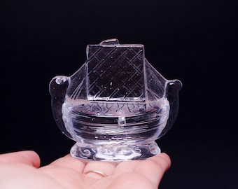 Lindshammar Sweden Crystal Viking Ship Figurine: Scandinavian Paperweight