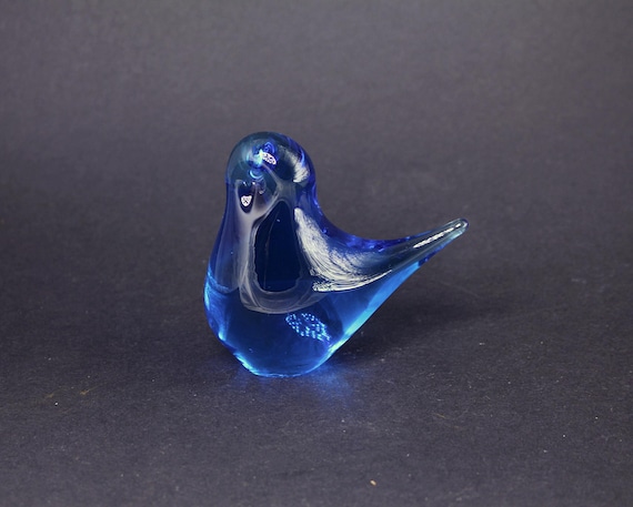手吹きガラスの鳥の置物：幸せの青い鳥のサイン入り - Etsy 日本