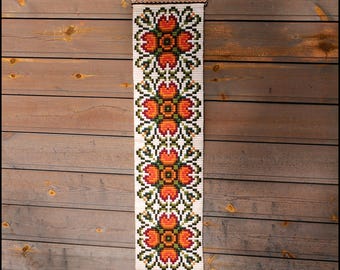 Vintage Norwegian Wool Tapestry: Handmade Scandinavian Bell Pull
