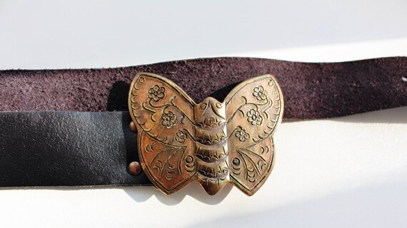 Vintage Butterfly Belt Buckle  leather ,Belt with… - image 3