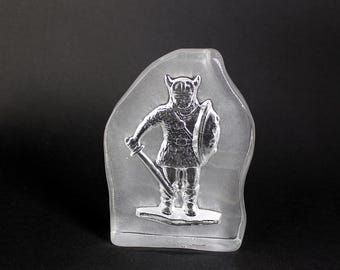 Vintage Glass Viking Paperweight: Scandinavian Art Figurine