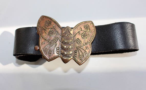 Vintage Butterfly Belt Buckle  leather ,Belt with… - image 4