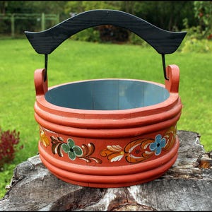 Hallingdal Norwegian Vintage Bentwood Bucket Handcrafted Nordic Scandinavian Folk Art Rosemaling,Norwegian folk art,Norway Rosemaling