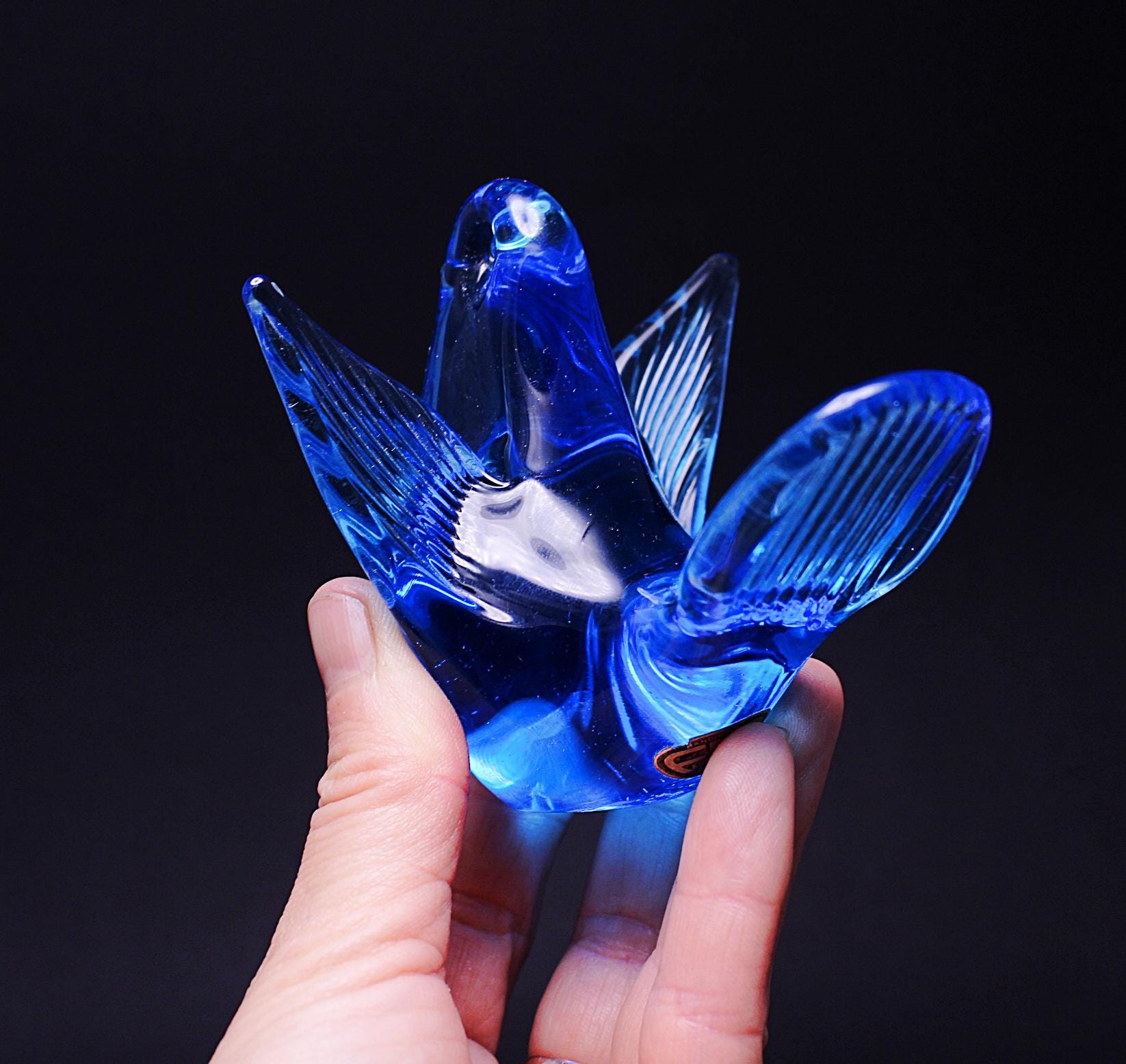 ヴィンテージ FM Konstglas Ronneby ブルー ガラスの鳥の置物