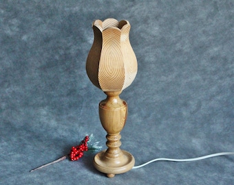Wooden Tulip lamp base wood lighting table lamp Cute Scandinavian vintage table lamp rustic cottage handmade wooden Unique lamp from Sweden