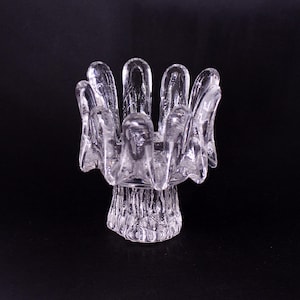 Kosta Boda ice glass Sunflower candle holders, Göran Wärff, tea light holders. Vintage Swedish crystal candleholders, Scandinavian glass art