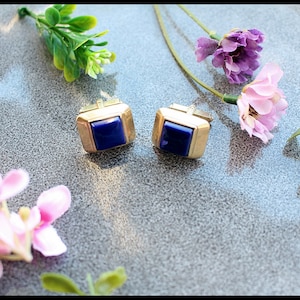 Vintage  Cufflinks,Blue Cufflinks,Vintage Cuff Links ,Men Cufflinks, Vintage Cufflinks 1970s Cufflinks, Gold Metal Cufflinks.