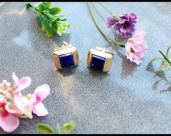 Vintage  Cufflinks,Blue Cufflinks,Vintage Cuff Links ,Men Cufflinks, Vintage Cufflinks 1970s Cufflinks, Gold Metal Cufflinks.