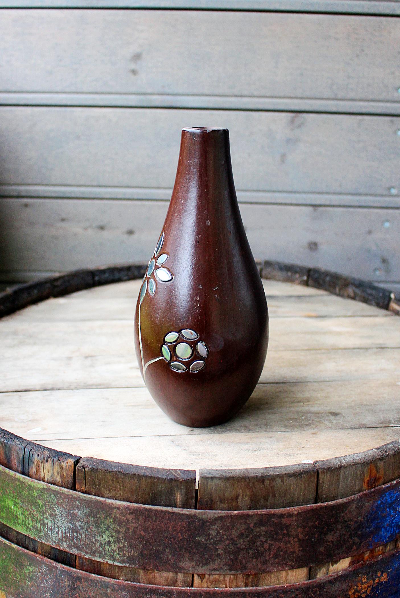 ヴィンテージ彫刻木製花瓶：花柄、素朴なホームデコレーション - Etsy 日本