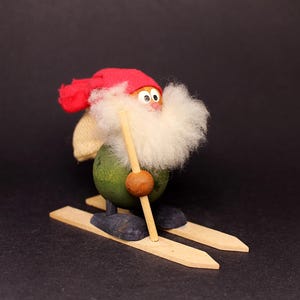 Vintage Swedish Tomte,Wooden Gnome,Christmas Skiing Figurines