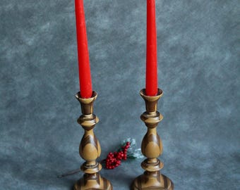 Handmade Olive Wood Candlestick Set: Rustic Wedding Decor