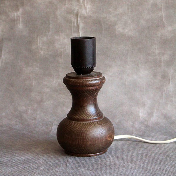 Vintage Hand-Turned Wood Lamp Base: Scandinavian Cottage Decor