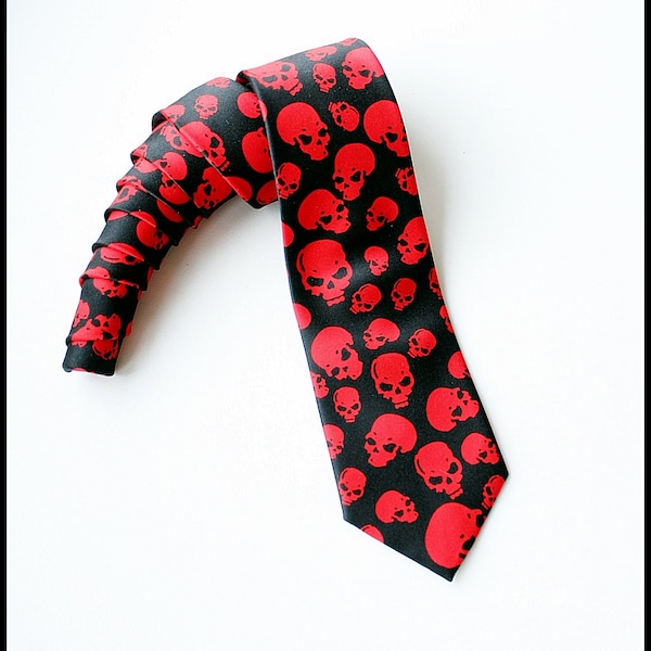 Skull tie Men's  necktie,Red Skull Neckties, Men's Ties Black Design, Vintage Mens Tie, Skull Logo Ties For Prom, Ties For Boy