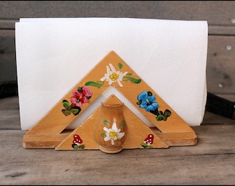 Hand Painted Wooden Napkin Holder: Vintage Floral Decor
