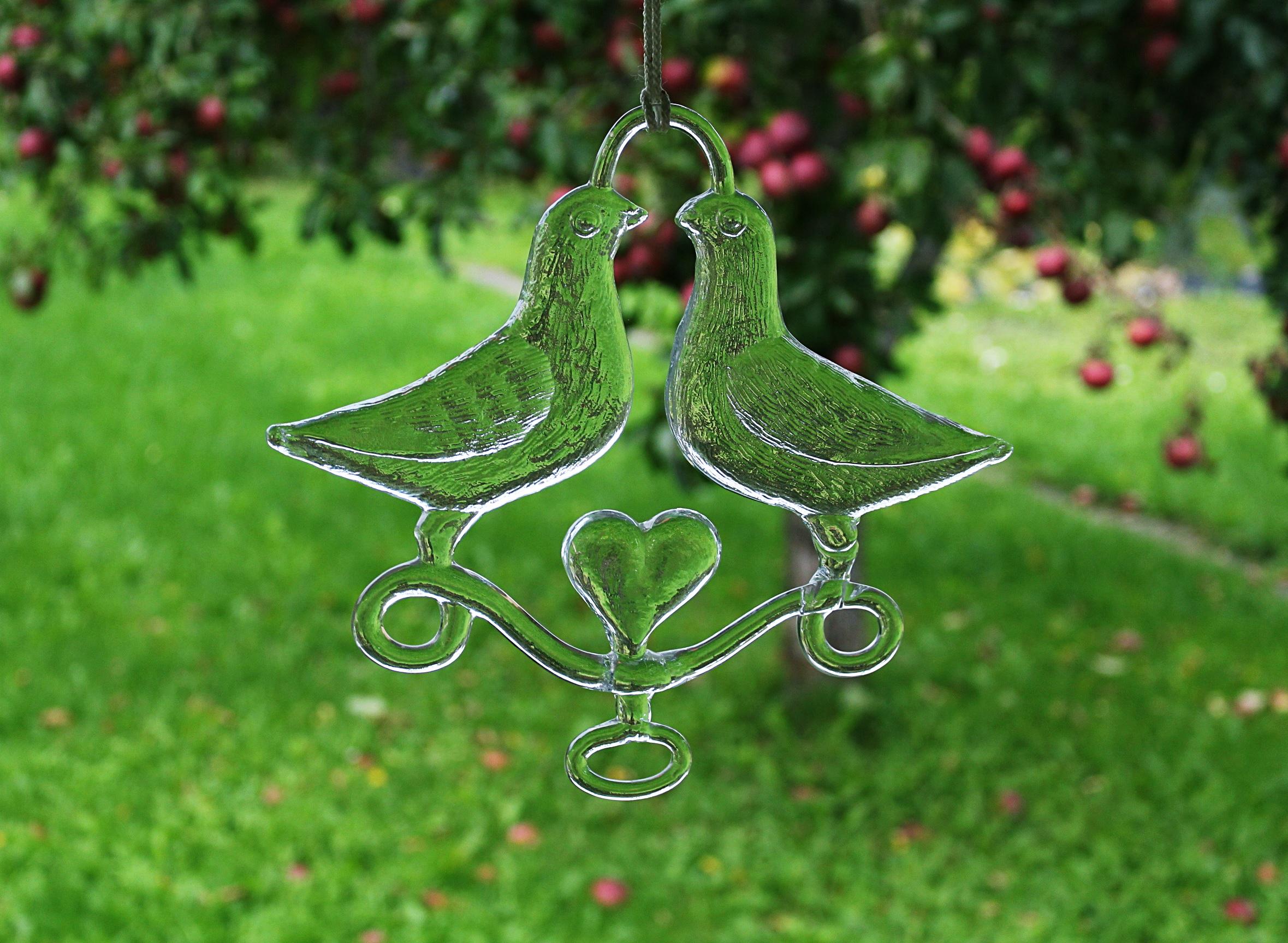 Vintage Kosta Boda Glass Suncatcher: "Love Birds" Bertil Vallien Design