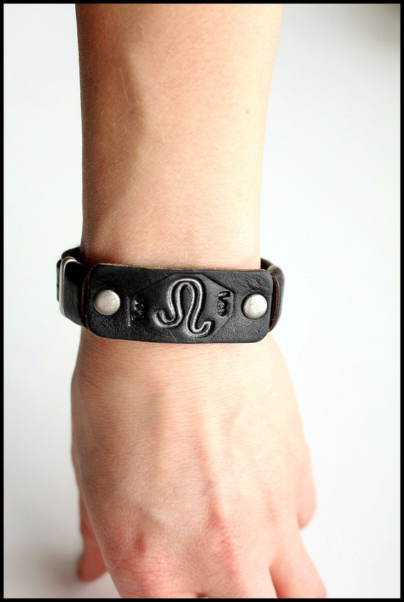 Zodiac Symbol Leather Bracelet,Leather Zodiac bra… - image 1