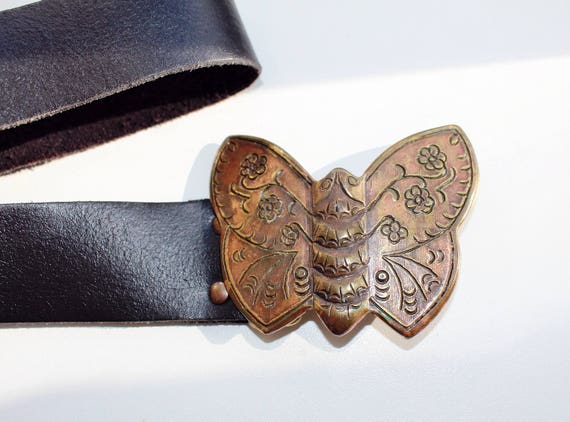 Vintage Butterfly Belt Buckle  leather ,Belt with… - image 1