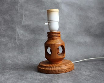 Wood lamp base wood lighting table lamp,Scandinavian wooden table lamp rustic cottage handmade wooden,Vintage hand turned wooden lamp base