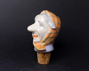 Tapón de botella de porcelana alemana antigua: vertedor de licor con cabeza de mujer