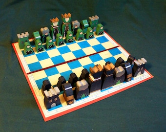 Vintage chess wooden,hand painted,Wooden Chess Pieces handmade from Natural Wood,chess set,