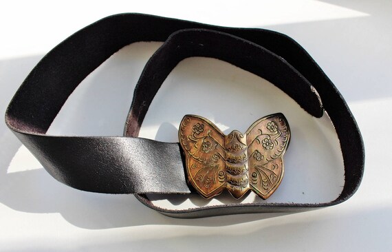 Vintage Butterfly Belt Buckle  leather ,Belt with… - image 2