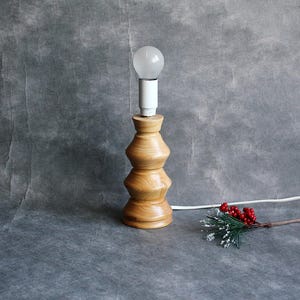 Wood lamp base wood lighting table lamp,Scandinavian wooden table lamp rustic cottage handmade wooden,Vintage hand turned wooden lamp base