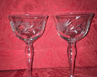 Vintage Etched Crystal Sherry/Cordial Glasses, Set of 6, Free US Shipping