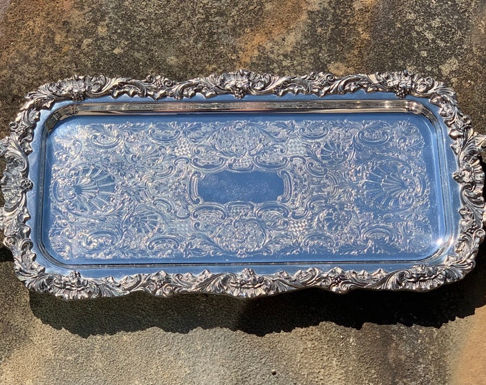 Ornate Footed Silver Serving Tray With Handles Etsy