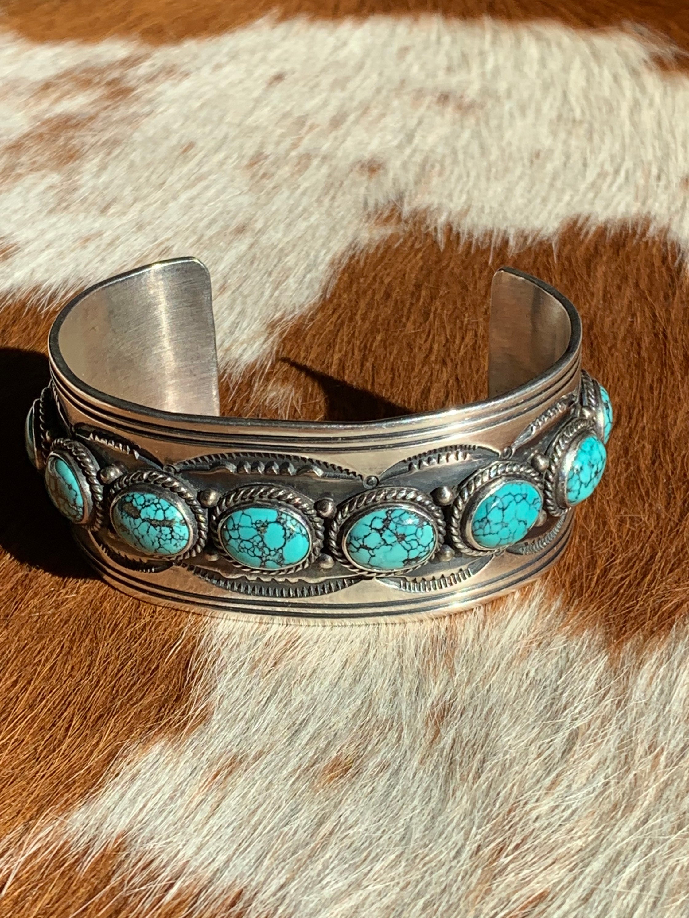 On Sale Navajo Sterling Silver and Spiderweb Turquoise Cuff