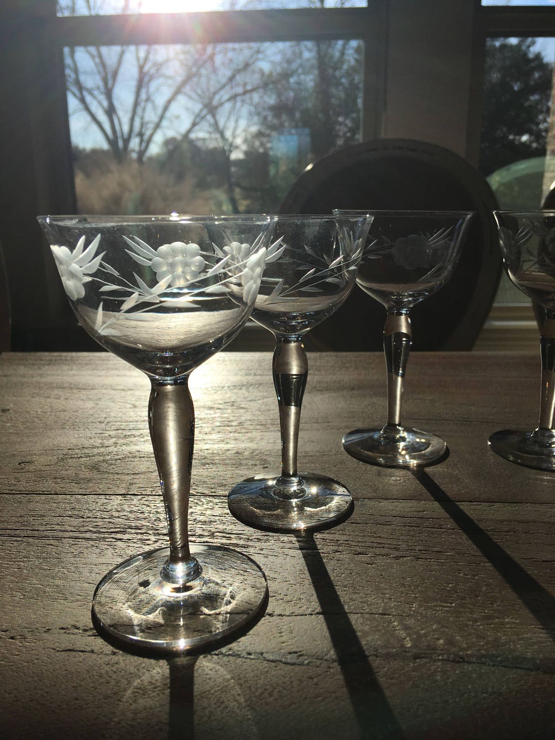 Vintage Etched Crystal Sherry/cordial Glasses, Set of 6, Free US