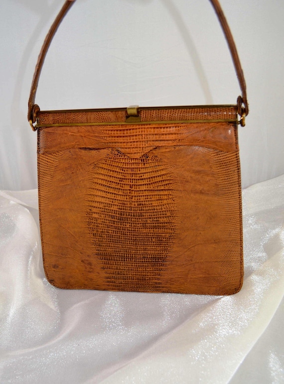 Vintage Palizzio Kelly Style Lizard Skin Handbag /