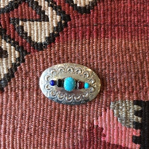 Authentic Navajo-Made Sterling Silver Turquoise and Gemstone Brooch/Pin