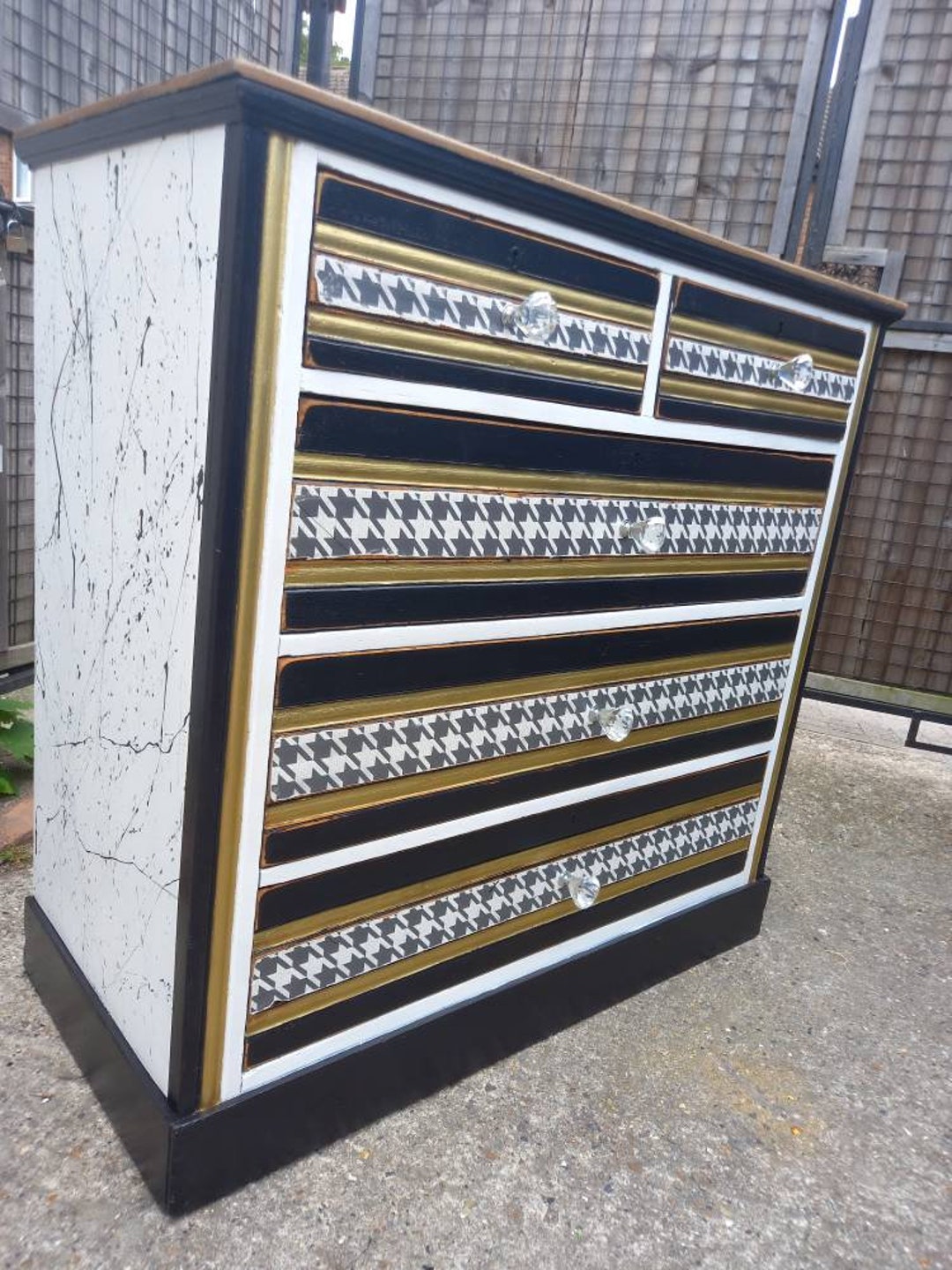 Black White Gold Chest of Drawers Houndstooth Interiors Modern Etsy UK