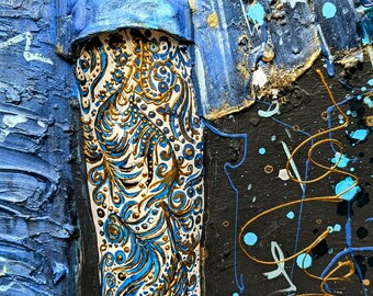Blue Elephant Large Original Painting Artwork Contemporary