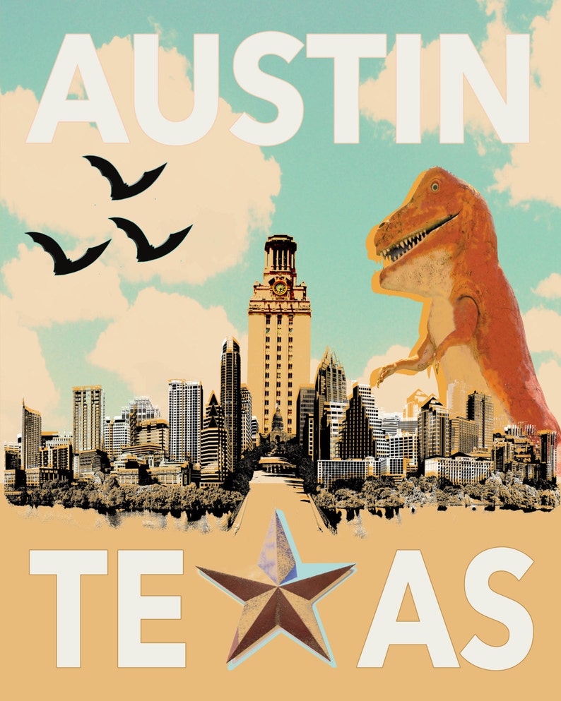AUSTIN TEXAS Texas Art Austin art Texas Shaped South Etsy