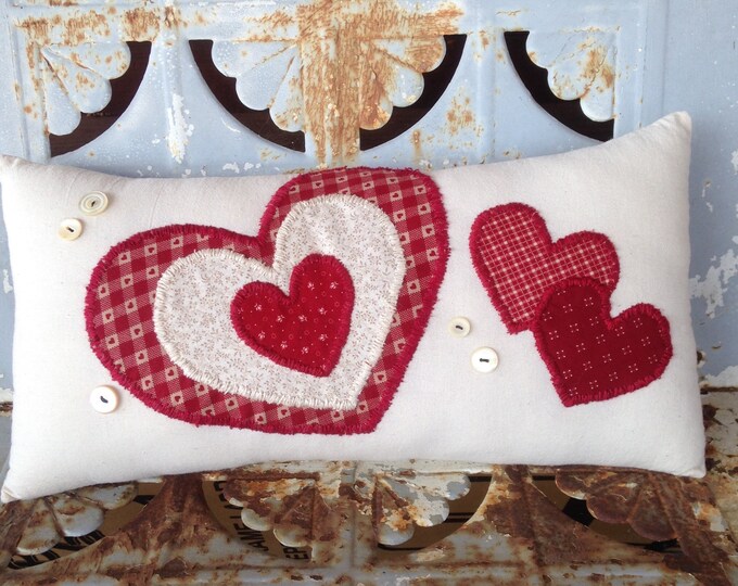 Valentine Pillow,primitive Valentine's Day Pillow,handmade Heart Pillow