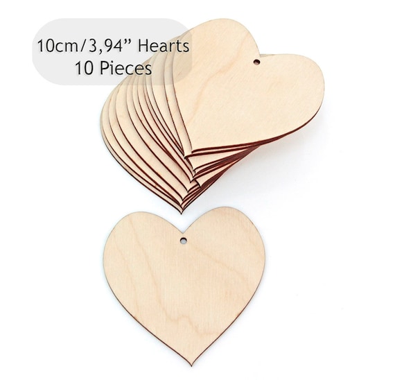 Laser Cut Pack of 10 Wooden Hearts Craft Shapes 10cm x 10cm 3mm MDF Wedding