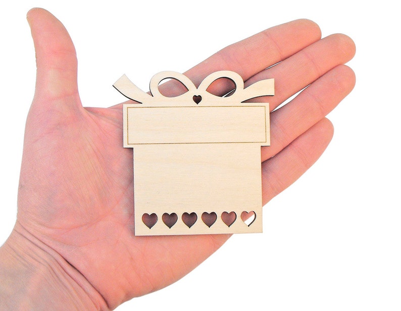 8cm 5x Wooden Present Gift Box Shapes Wood Gift Tag Embellishment Craft Decoration Decoupage MG000407
