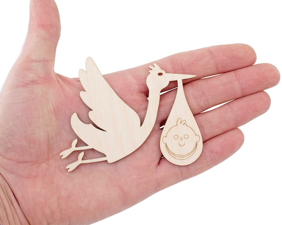 10x ENGRAVED WOODEN BABY /& STORK SHAPES gift tag craft card embellishment wood