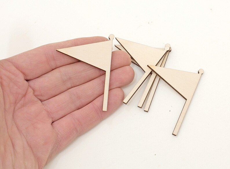 Shapes Wood Triangle Flag Ornaments DIY Craft Unpainted 6cm 5x Wooden Flag Cutouts