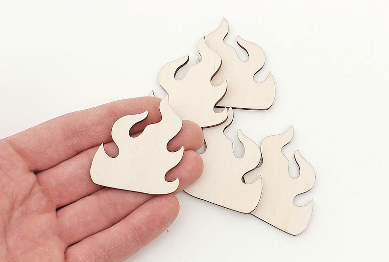 5cm Shapes Blanks Ornaments Craft Decoration Gift Decoupage Unpainted MG001101 5x Wooden Flame Fire Cutouts
