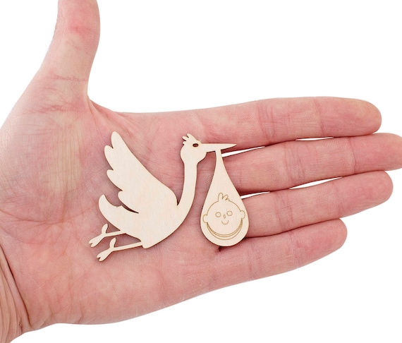 10x ENGRAVED WOODEN BABY /& STORK SHAPES gift tag craft card embellishment wood