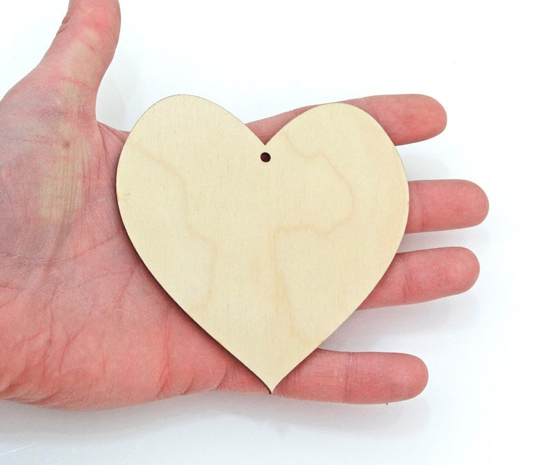 Wooden Hearts Shape Craft Hanging Tag Decoration Gift Laser Cut With Hole MG000007 10pcs. 10cm