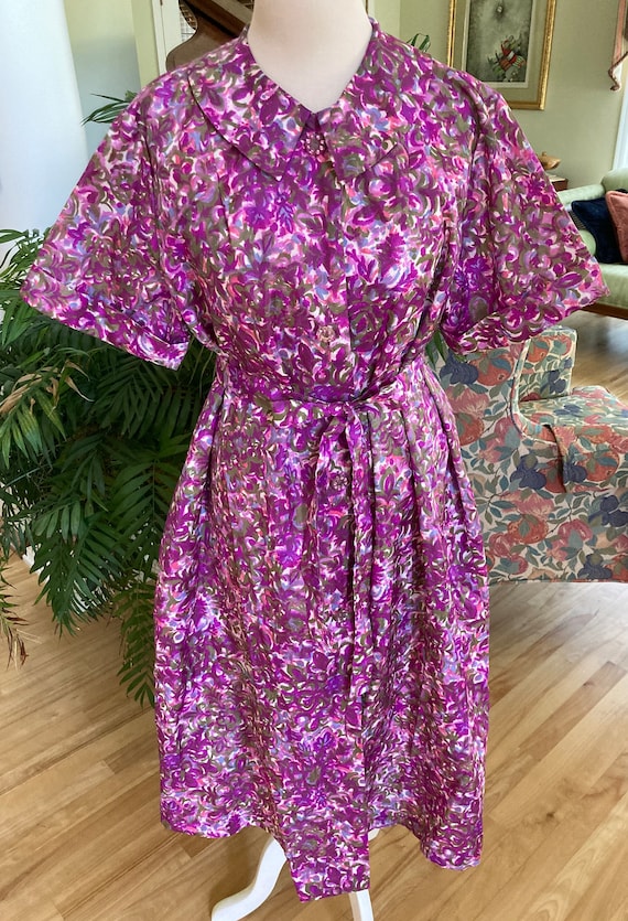 50s/60s Saybury Vivid Purple Floral Shirt Dress