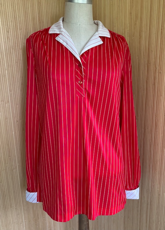 Jared Scott 1970s Red and White Striped Blouse