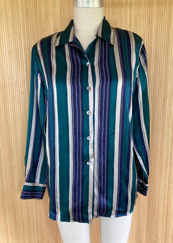 1990s Petite Sophisticate Striped Silk Blouse