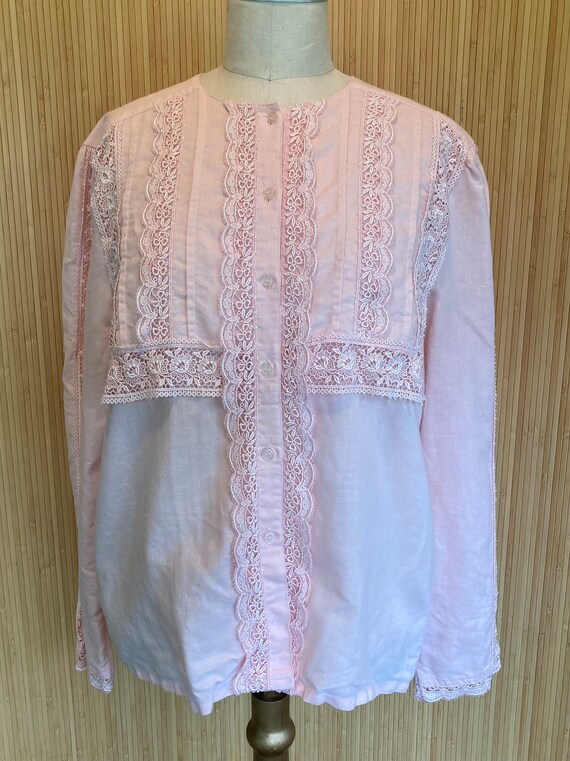 Field’s Choice Bubble Gum Pink Lace Front Blouse