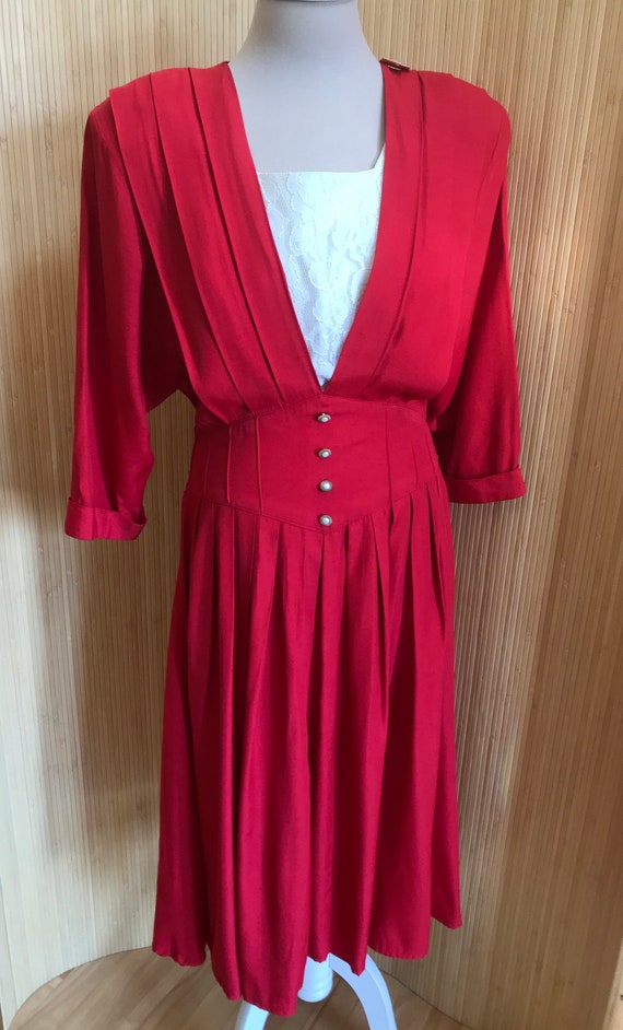 1980s Nina Piccalino Red SweatheartDress